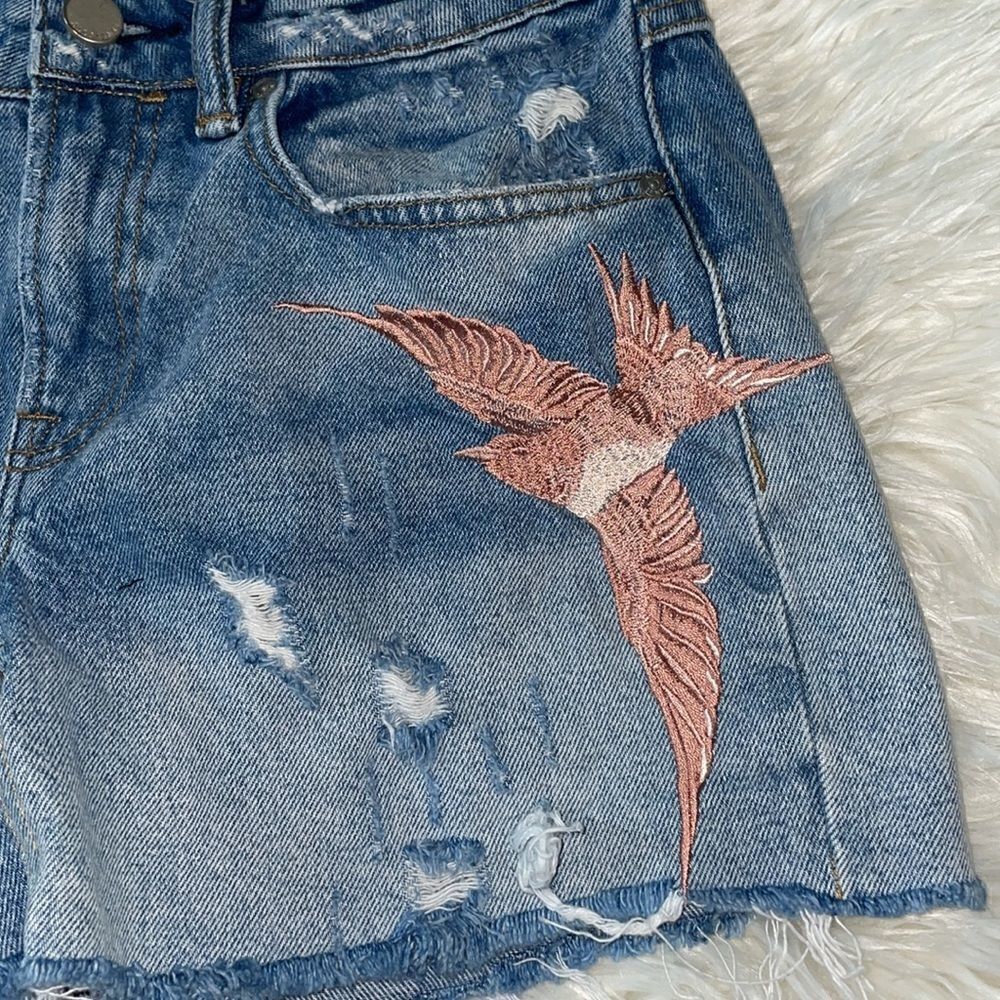 ALLSAINTS Pam Birds Embroidered Denim Shorts in Indigo Blue - Picture 5 of 9
